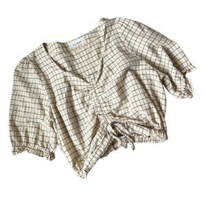 Korean style yellow checkered crop top S